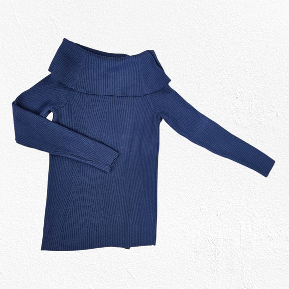 Michael Michael Kors Navy Blue Ribbed Off Shoulder Designer Sweater Size Large - Picture 8 of 8